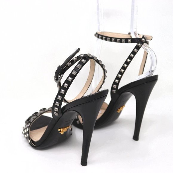 PRADA 38 Studded Rhinestone Jewel Ankle Strap Sandal Stiletto Heels - Picture 6 of 11